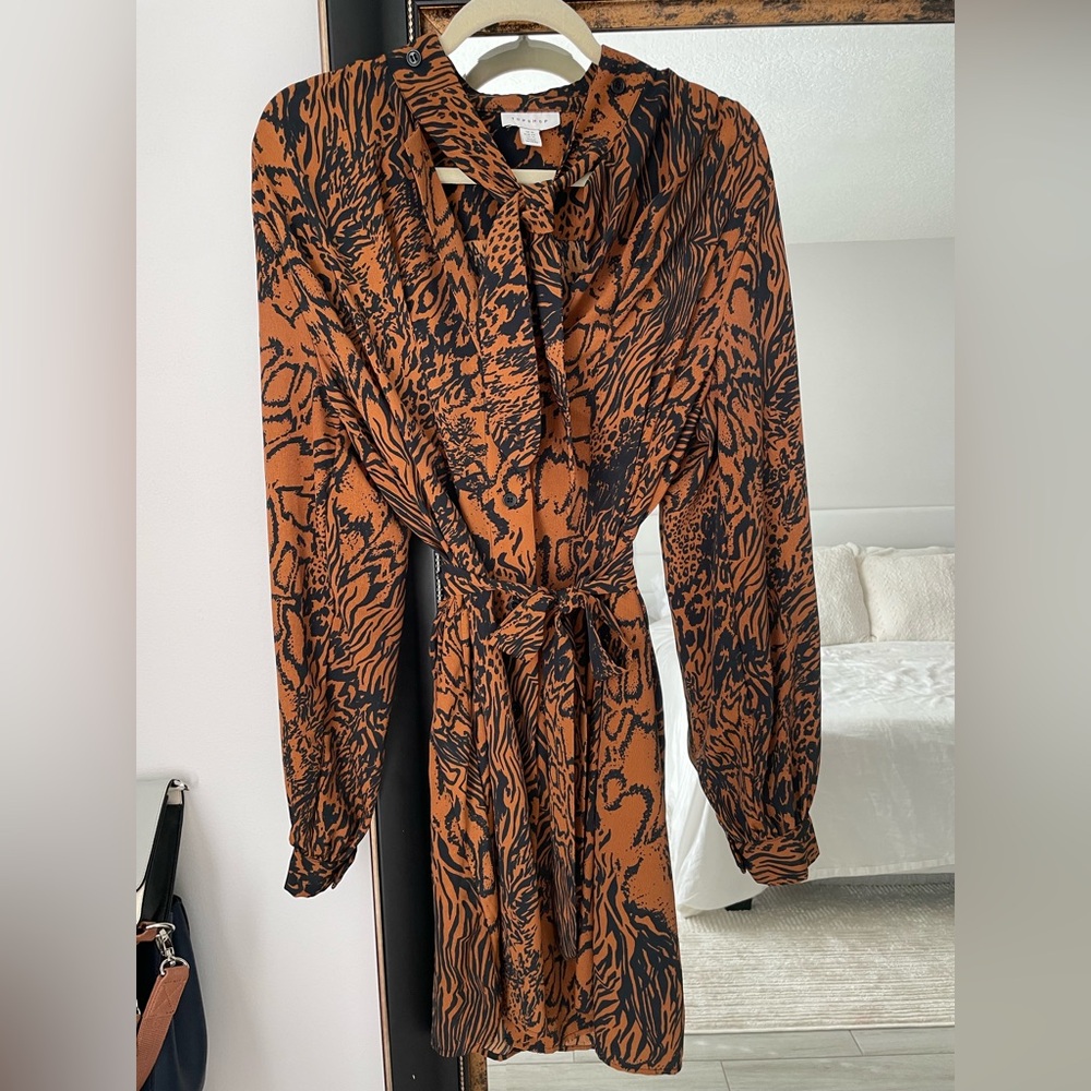 Topshop Animal Print Long Sleeve Dress - Picture 2 of 4